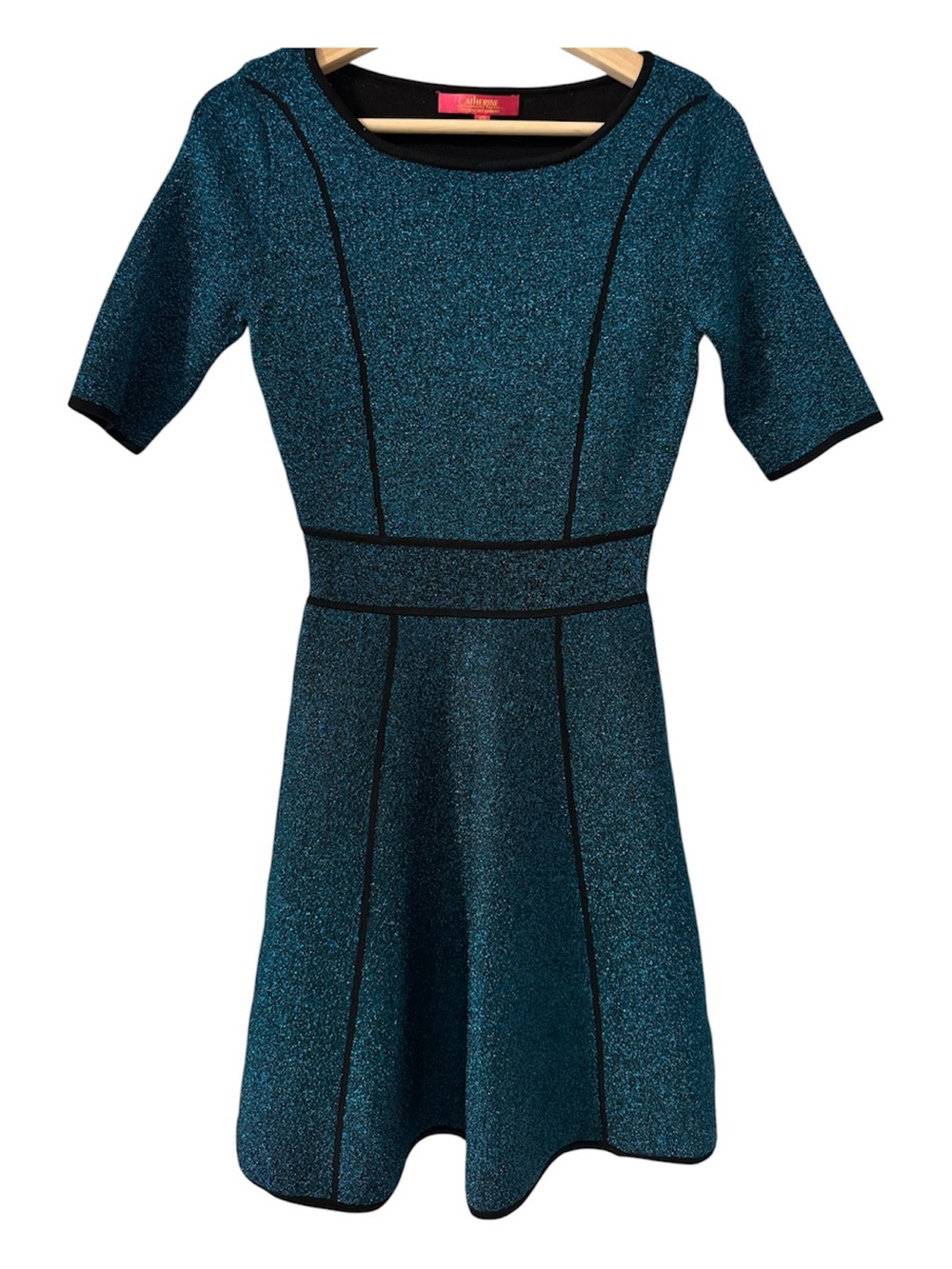 Catherine Malandrino Peacock Blue Metallic Knit Fit & Flare Dress XS